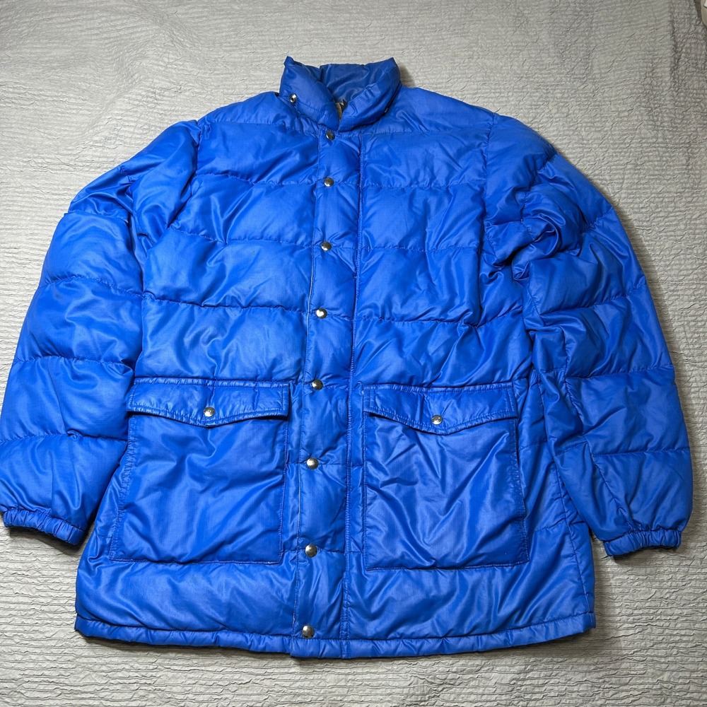 Vintage REI Down Puffer Jacket Blue Ripstop Nylon Mens XL Seattle USA Made